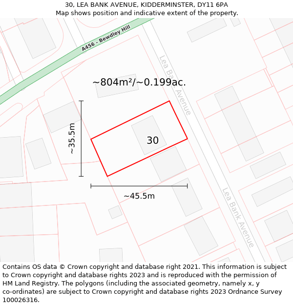 30, LEA BANK AVENUE, KIDDERMINSTER, DY11 6PA: Plot and title map