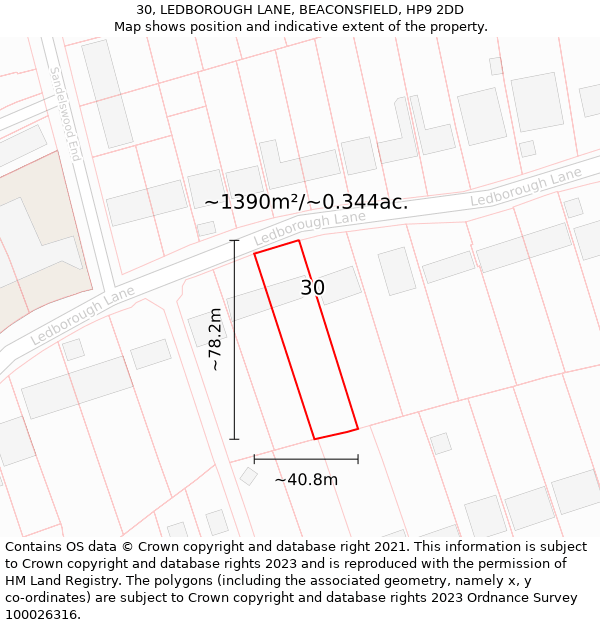 30, LEDBOROUGH LANE, BEACONSFIELD, HP9 2DD: Plot and title map