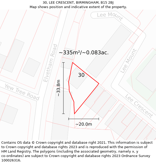 30, LEE CRESCENT, BIRMINGHAM, B15 2BJ: Plot and title map