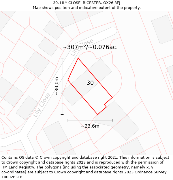 30, LILY CLOSE, BICESTER, OX26 3EJ: Plot and title map