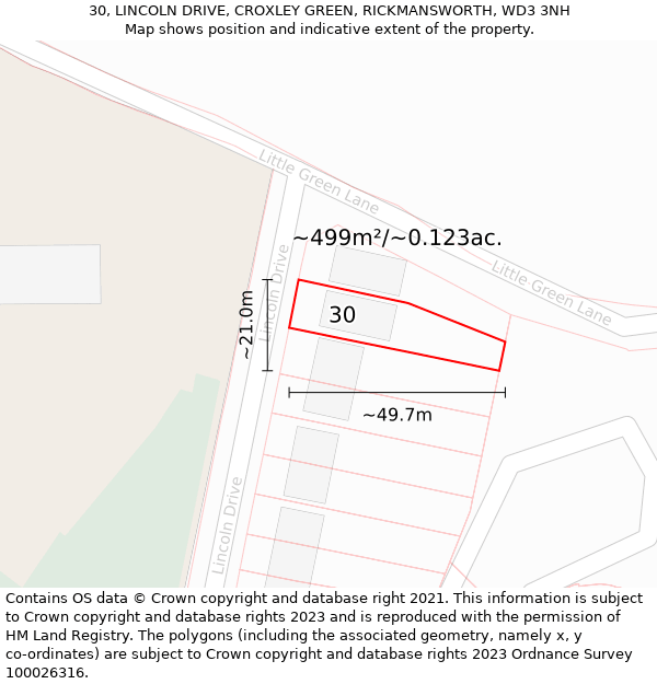 30, LINCOLN DRIVE, CROXLEY GREEN, RICKMANSWORTH, WD3 3NH: Plot and title map