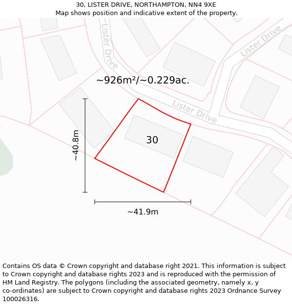 30, LISTER DRIVE, NORTHAMPTON, NN4 9XE: Plot and title map