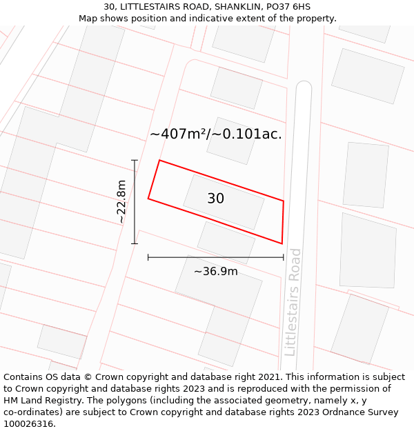 30, LITTLESTAIRS ROAD, SHANKLIN, PO37 6HS: Plot and title map