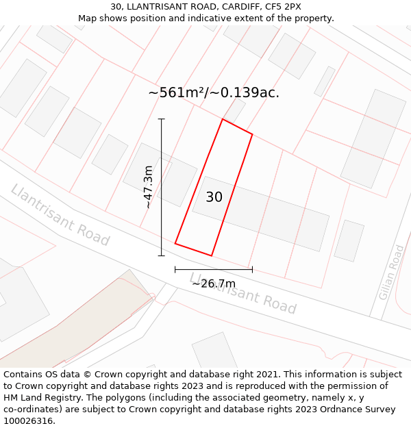 30, LLANTRISANT ROAD, CARDIFF, CF5 2PX: Plot and title map