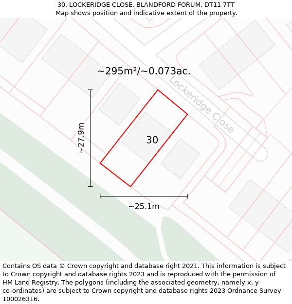 30, LOCKERIDGE CLOSE, BLANDFORD FORUM, DT11 7TT: Plot and title map