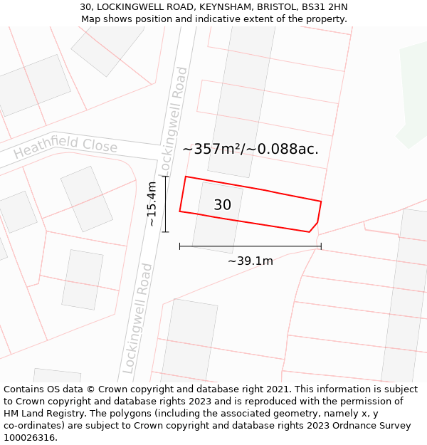 30, LOCKINGWELL ROAD, KEYNSHAM, BRISTOL, BS31 2HN: Plot and title map