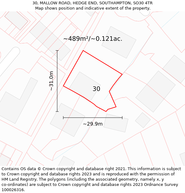 30, MALLOW ROAD, HEDGE END, SOUTHAMPTON, SO30 4TR: Plot and title map