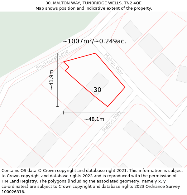 30, MALTON WAY, TUNBRIDGE WELLS, TN2 4QE: Plot and title map