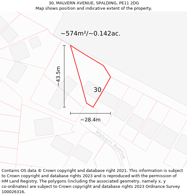 30, MALVERN AVENUE, SPALDING, PE11 2DG: Plot and title map