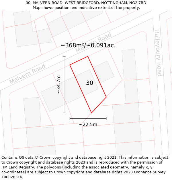 30, MALVERN ROAD, WEST BRIDGFORD, NOTTINGHAM, NG2 7BD: Plot and title map