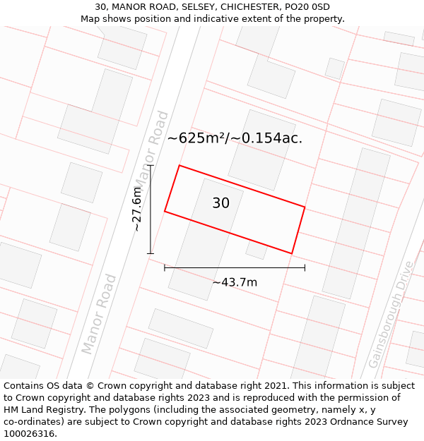 30, MANOR ROAD, SELSEY, CHICHESTER, PO20 0SD: Plot and title map