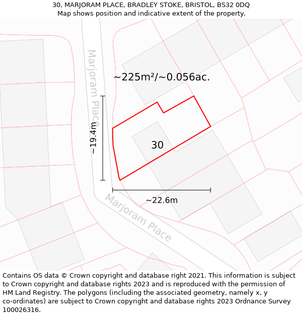 30, MARJORAM PLACE, BRADLEY STOKE, BRISTOL, BS32 0DQ: Plot and title map