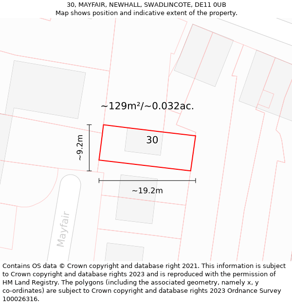 30, MAYFAIR, NEWHALL, SWADLINCOTE, DE11 0UB: Plot and title map