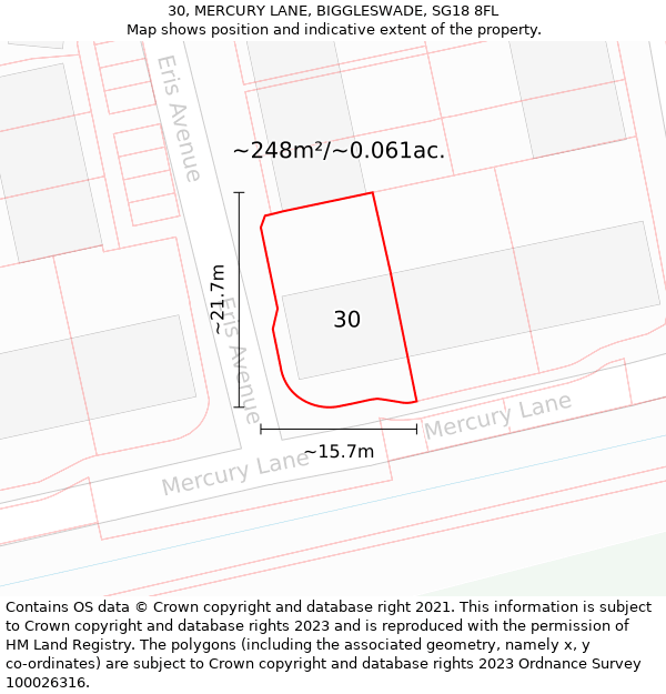 30, MERCURY LANE, BIGGLESWADE, SG18 8FL: Plot and title map