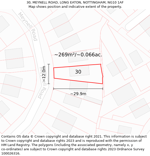 30, MEYNELL ROAD, LONG EATON, NOTTINGHAM, NG10 1AF: Plot and title map