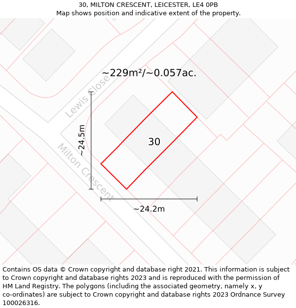 30, MILTON CRESCENT, LEICESTER, LE4 0PB: Plot and title map