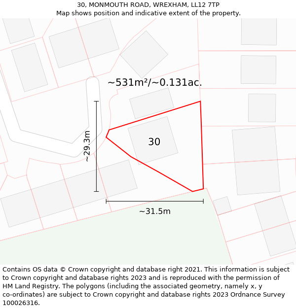 30, MONMOUTH ROAD, WREXHAM, LL12 7TP: Plot and title map