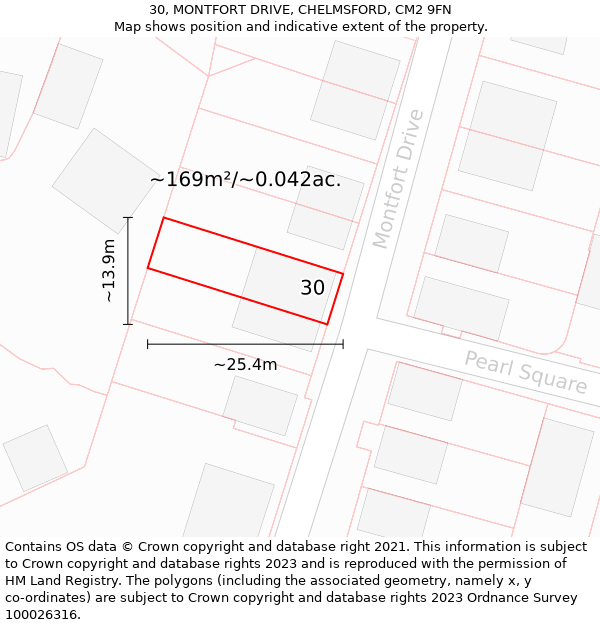 30, MONTFORT DRIVE, CHELMSFORD, CM2 9FN: Plot and title map