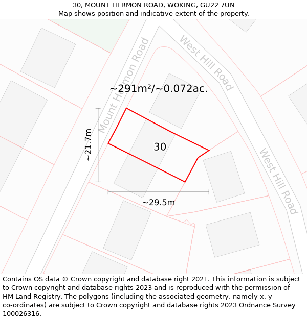 30, MOUNT HERMON ROAD, WOKING, GU22 7UN: Plot and title map