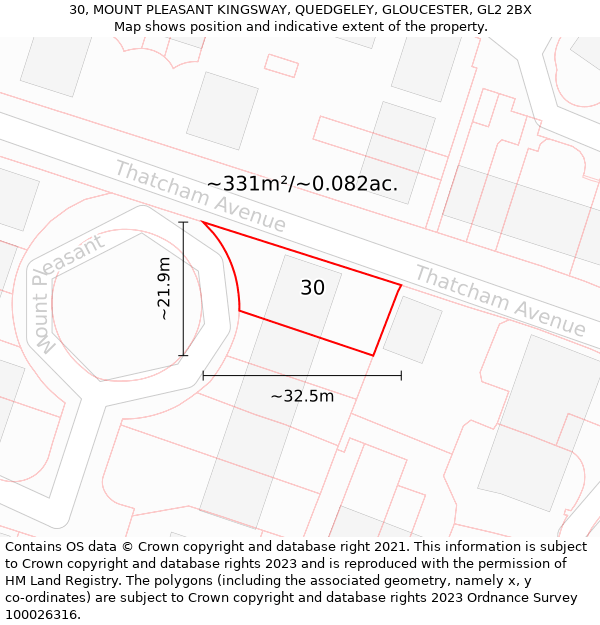 30, MOUNT PLEASANT KINGSWAY, QUEDGELEY, GLOUCESTER, GL2 2BX: Plot and title map