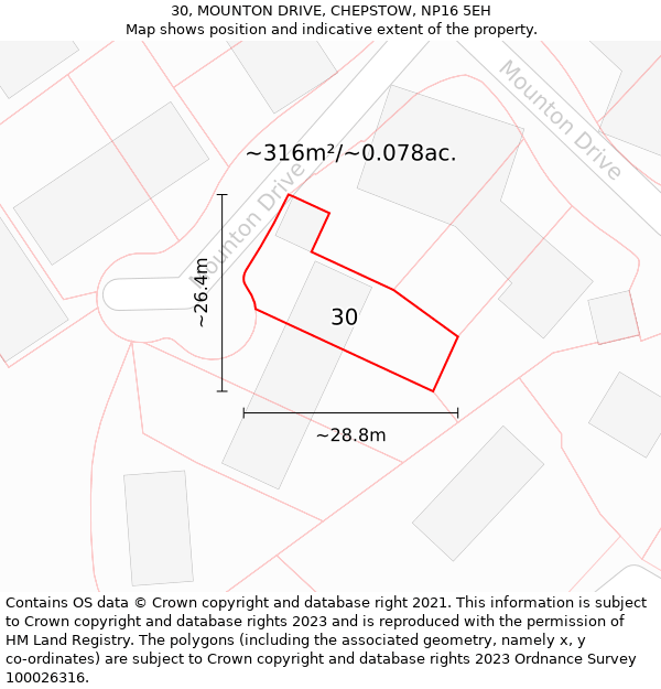 30, MOUNTON DRIVE, CHEPSTOW, NP16 5EH: Plot and title map