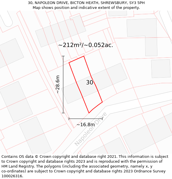 30, NAPOLEON DRIVE, BICTON HEATH, SHREWSBURY, SY3 5PH: Plot and title map