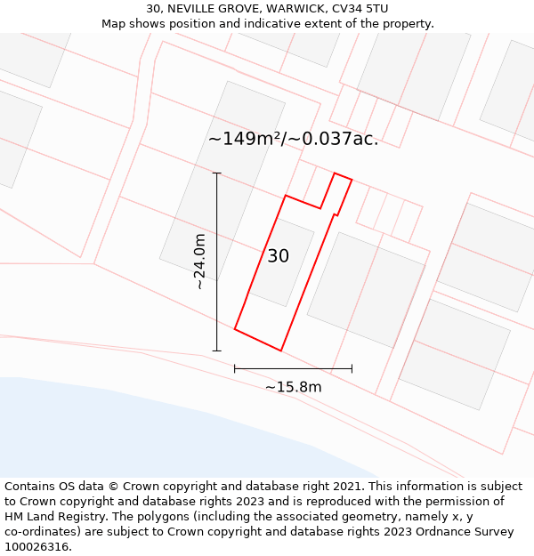 30, NEVILLE GROVE, WARWICK, CV34 5TU: Plot and title map