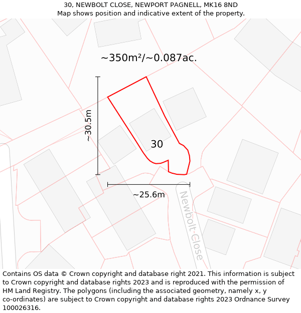 30, NEWBOLT CLOSE, NEWPORT PAGNELL, MK16 8ND: Plot and title map