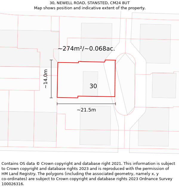 30, NEWELL ROAD, STANSTED, CM24 8UT: Plot and title map