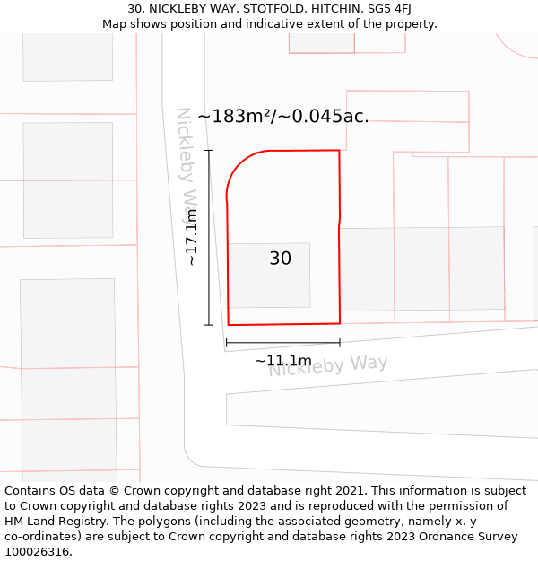 30, NICKLEBY WAY, STOTFOLD, HITCHIN, SG5 4FJ: Plot and title map