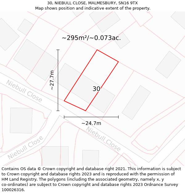 30, NIEBULL CLOSE, MALMESBURY, SN16 9TX: Plot and title map