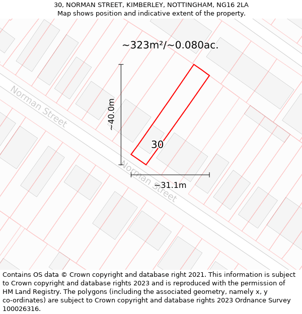 30, NORMAN STREET, KIMBERLEY, NOTTINGHAM, NG16 2LA: Plot and title map