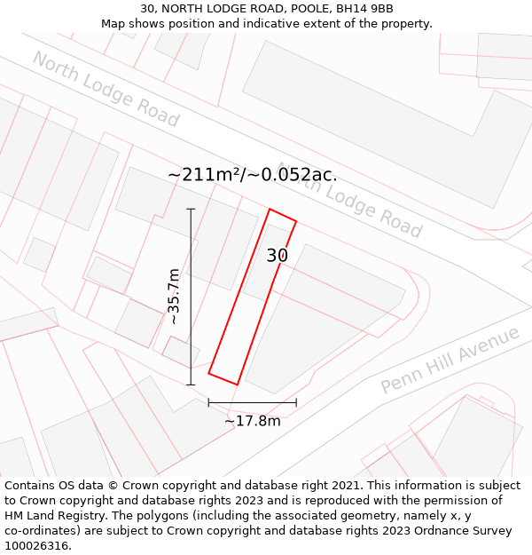 30, NORTH LODGE ROAD, POOLE, BH14 9BB: Plot and title map