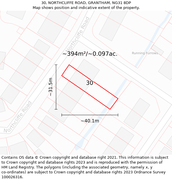 30, NORTHCLIFFE ROAD, GRANTHAM, NG31 8DP: Plot and title map