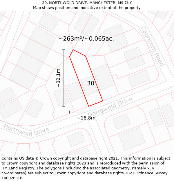 30, NORTHWOLD DRIVE, MANCHESTER, M9 7HY: Plot and title map