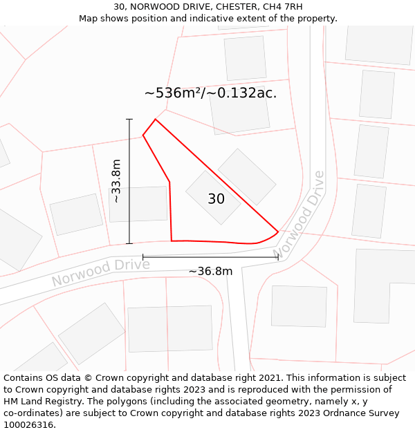 30, NORWOOD DRIVE, CHESTER, CH4 7RH: Plot and title map