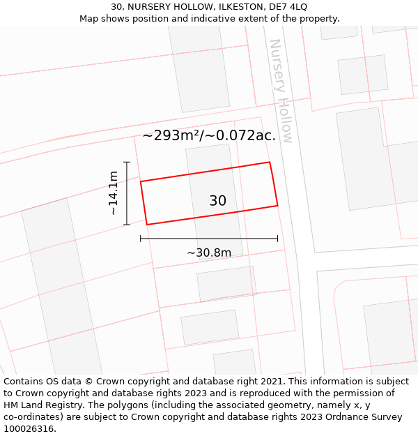 30, NURSERY HOLLOW, ILKESTON, DE7 4LQ: Plot and title map