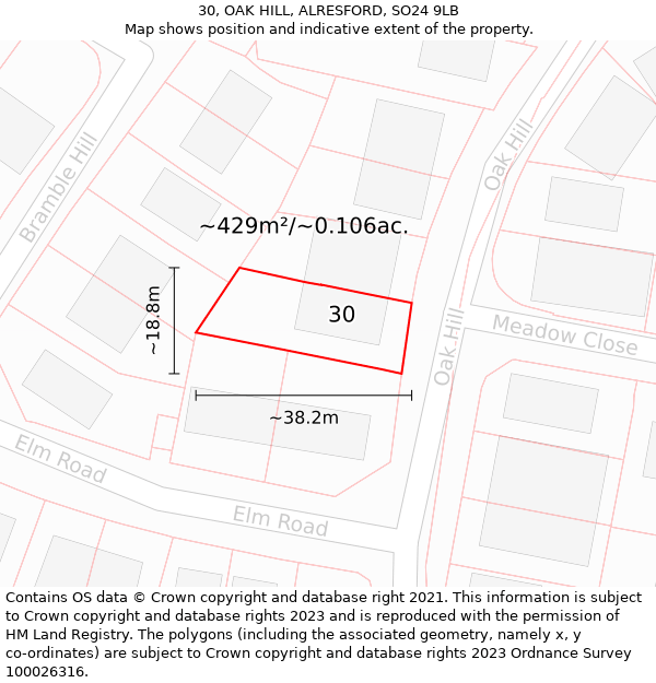 30, OAK HILL, ALRESFORD, SO24 9LB: Plot and title map