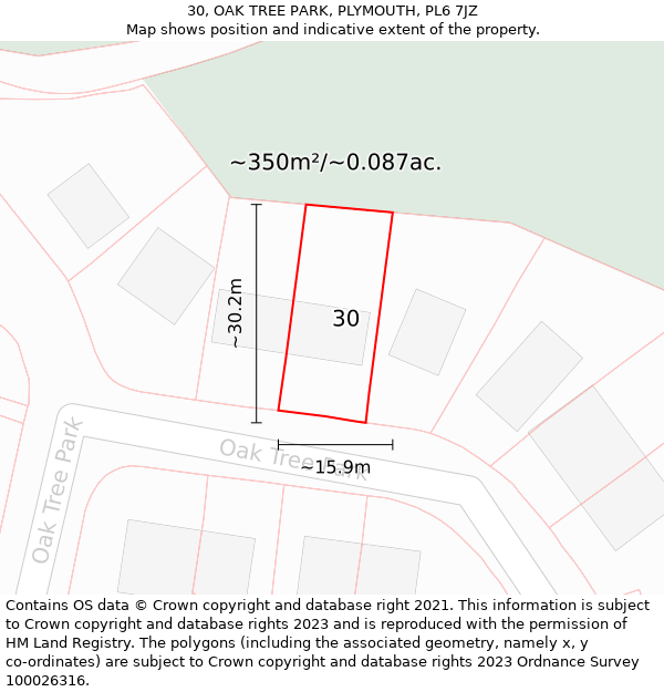 30, OAK TREE PARK, PLYMOUTH, PL6 7JZ: Plot and title map