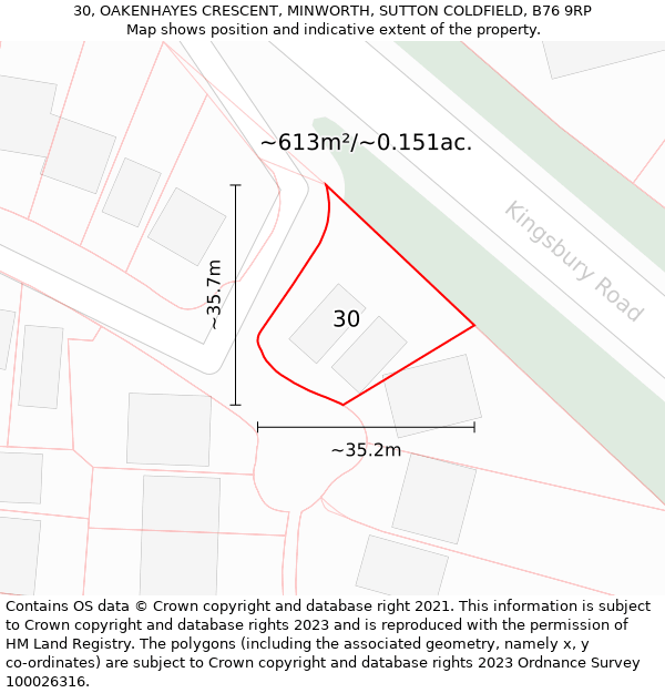 30, OAKENHAYES CRESCENT, MINWORTH, SUTTON COLDFIELD, B76 9RP: Plot and title map