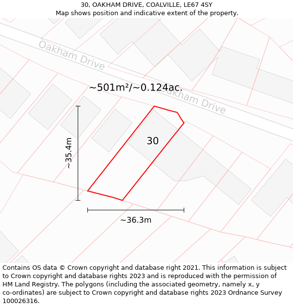 30, OAKHAM DRIVE, COALVILLE, LE67 4SY: Plot and title map