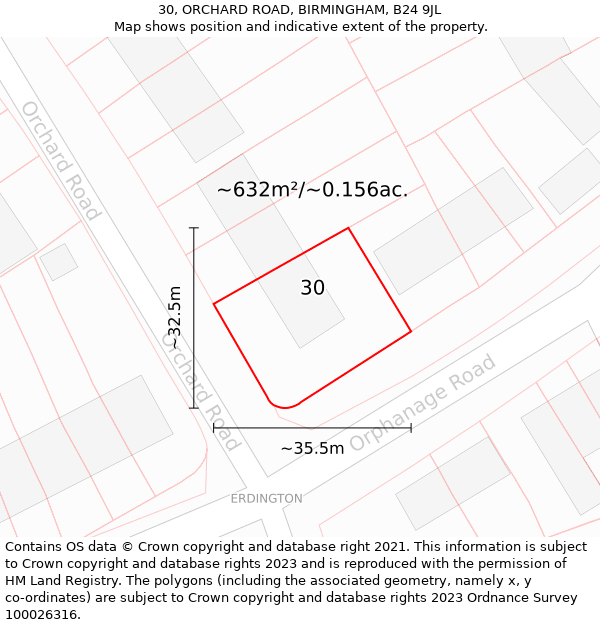 30, ORCHARD ROAD, BIRMINGHAM, B24 9JL: Plot and title map