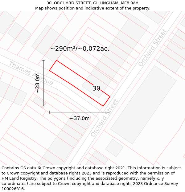 30, ORCHARD STREET, GILLINGHAM, ME8 9AA: Plot and title map