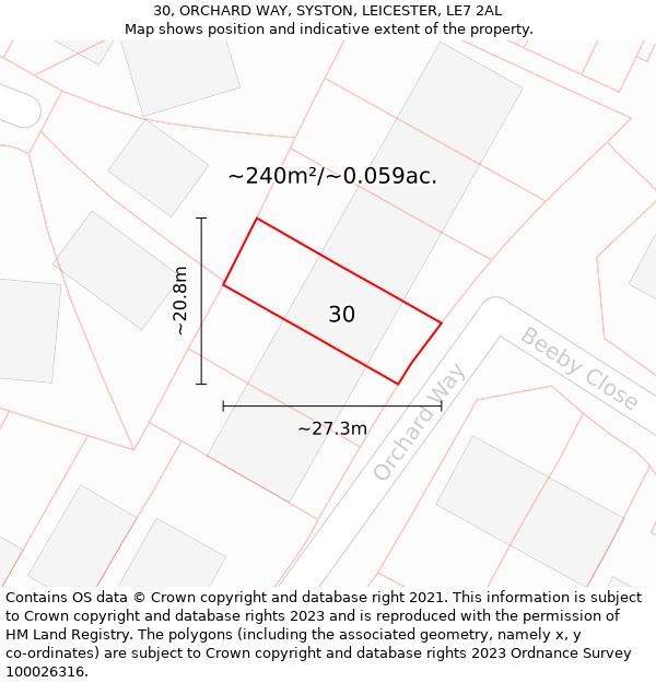 30, ORCHARD WAY, SYSTON, LEICESTER, LE7 2AL: Plot and title map