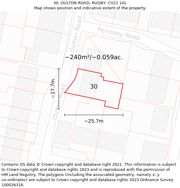 30, OULTON ROAD, RUGBY, CV21 1AL: Plot and title map