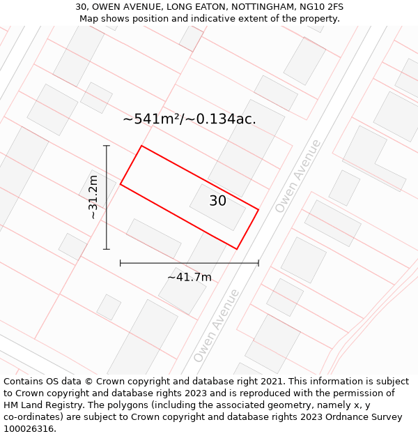 30, OWEN AVENUE, LONG EATON, NOTTINGHAM, NG10 2FS: Plot and title map