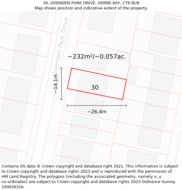 30, OXENDEN PARK DRIVE, HERNE BAY, CT6 8UB: Plot and title map