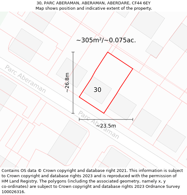 30, PARC ABERAMAN, ABERAMAN, ABERDARE, CF44 6EY: Plot and title map