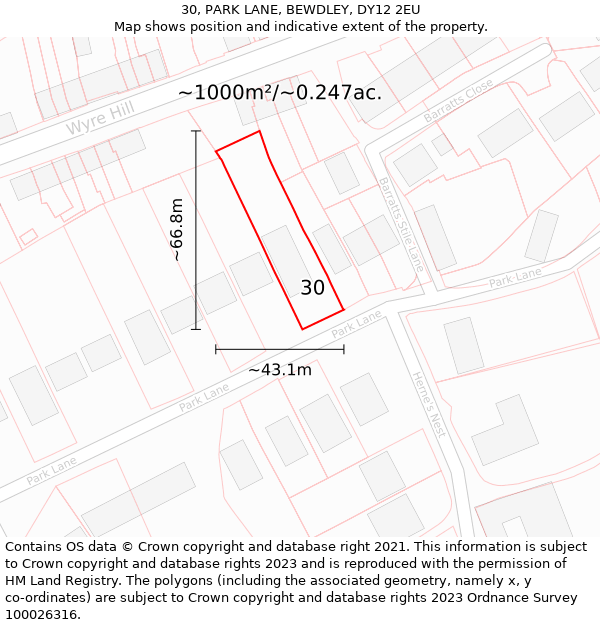 30, PARK LANE, BEWDLEY, DY12 2EU: Plot and title map