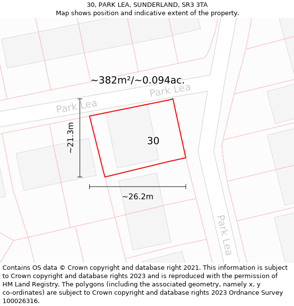 30, PARK LEA, SUNDERLAND, SR3 3TA: Plot and title map